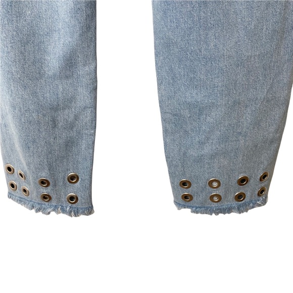 Zara Studded High Rise Engineering Mom Jeans Grommet Detail Raw Hem Crop Size 8 - Picture 9 of 13